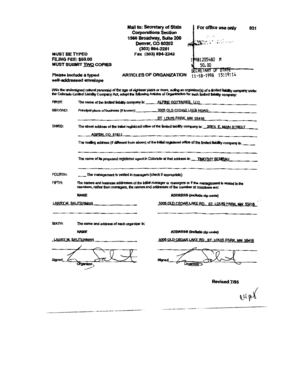 Colorado Limited Liability Company Articles of Organization