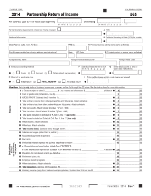 California Form 565 Partnership Return of Income 2014