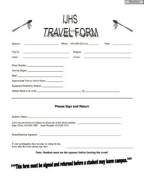 Student Trip Permission Form