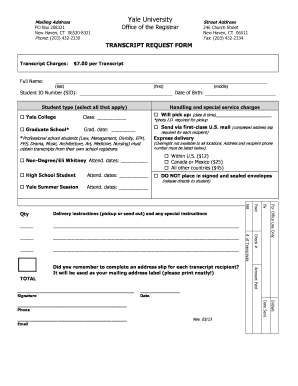 Yale University Transcript Request Form