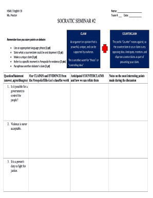 Socratic Seminar Claim Counterclaim Form