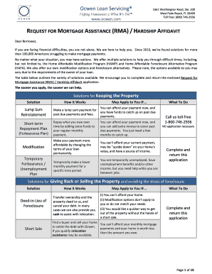 Request for Mortgage Assistance (RMA) / Hardship Affidavit