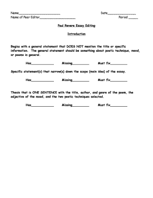 Paul Revere Essay Editing Form