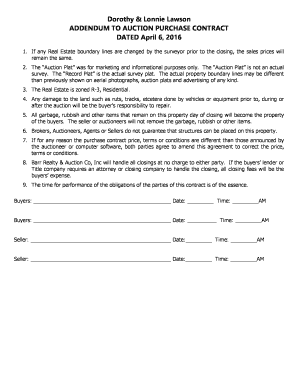 Addendum to Auction Purchase Contract