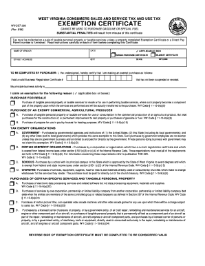 West Virginia Sales Tax Exemption Certificate