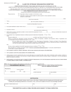California Veterans Organization Property Tax Exemption Claim
