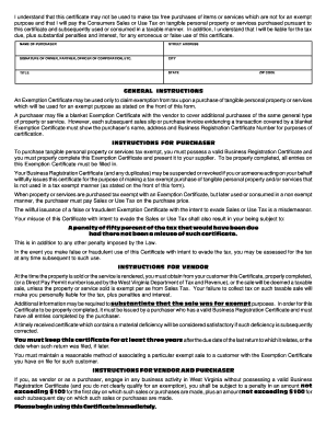 West Virginia Exemption Certificate