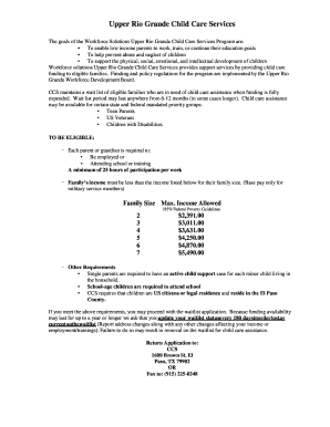 Upper Rio Grande Child Care Services Application