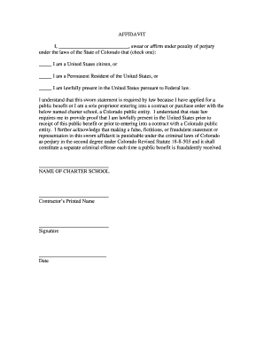 Affidavit of Citizenship for Colorado Public Benefit