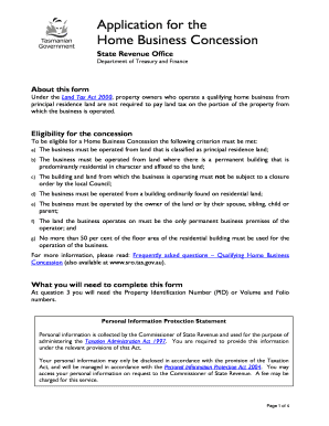 Tasmania Home Business Concession Application