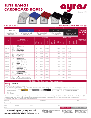 Elite Range Cardboard Boxes Order Form