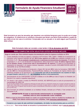 Formulario de Ayuda Financiera Estudiantil 2016-2017