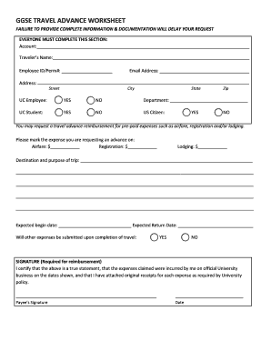 Travel Advance Worksheet