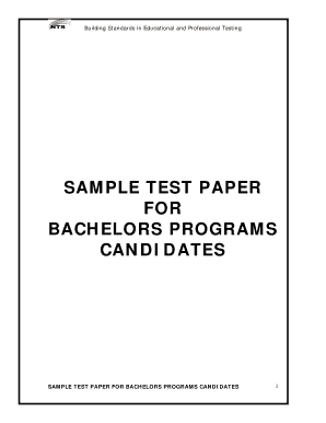 Sample Test Paper for Bachelors Programs