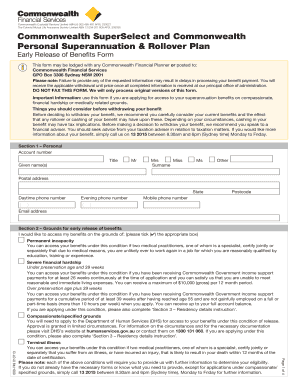 Early Release of Superannuation Benefits Form