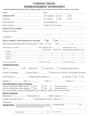 Foreign Travel Reimbursement Worksheet