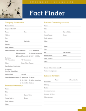 Business Insurance Fact Finder Form
