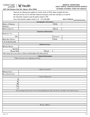 External Referral Form for Adult Partial Hospitalization Services