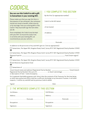 Codicil to Will for Samaritans