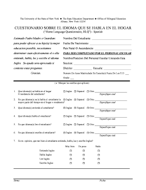 CUESTIONARIO SOBRE EL IDIOMA QUE SE HABLA EN EL HOGAR