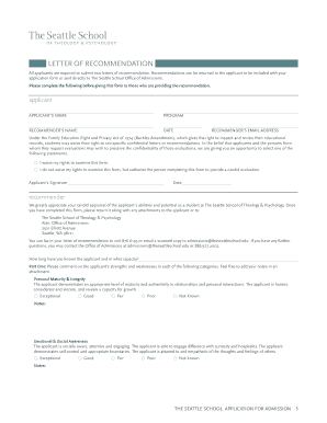 Letter of Recommendation for The Seattle School