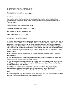 Short Term Rental Agreement