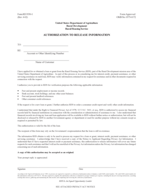 Authorization to Release Information for USDA Rural Housing Service