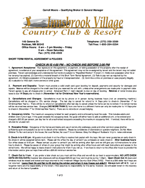 Short Term Rental Agreement