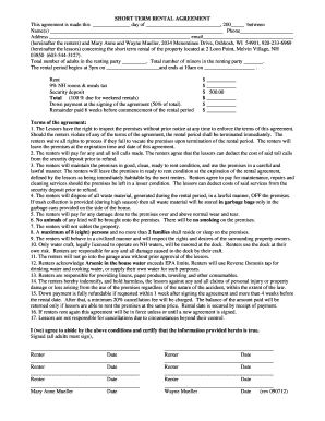 Short Term Rental Agreement