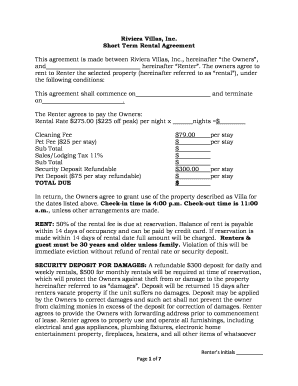 Riviera Villas Short Term Rental Agreement