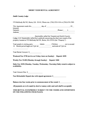 Short Term Rental Agreement