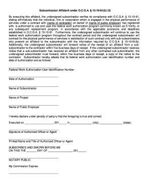 Subcontractor Affidavit under O.C.G.A. § 13-10-91(b) (3)