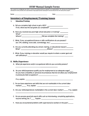 Inventory of Employment/Training Issues Form