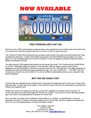 Alabama Forever Wild License Plate Application