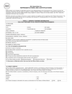 US Federal Representations and Certifications Form