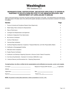 ARRA Representations and Certifications Form