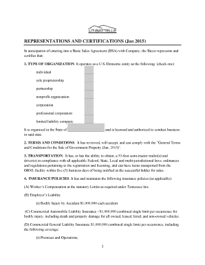 Representations and Certifications for Basic Sales Agreement