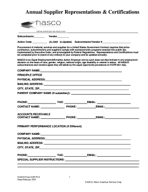 Annual Supplier Representations & Certifications