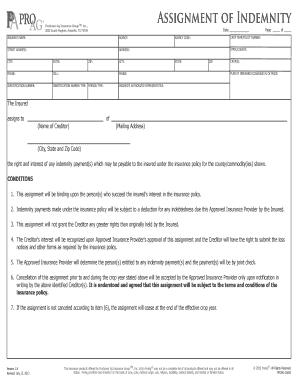 Assignment of Indemnity Form