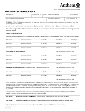 Anthem Beneficiary Designation Form