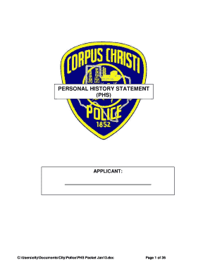 Police Personal History Statement Form