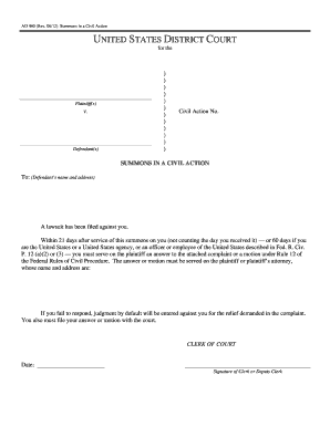 US Federal Civil Action Summons