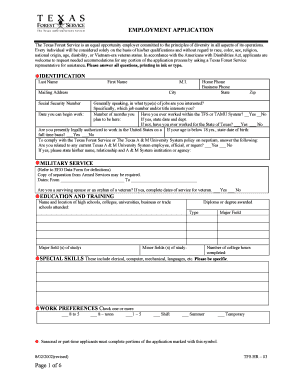 Texas Forest Service Employment Application
