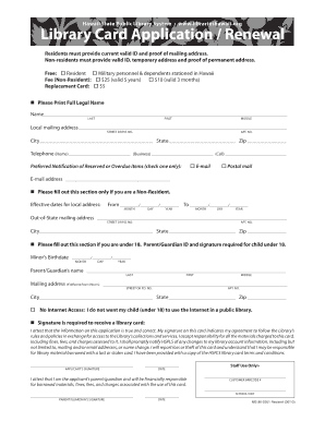 Hawaii Library Card Application Form