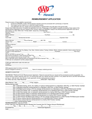 AAA Hawaii Reimbursement Application