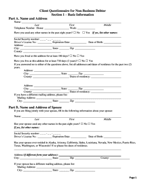 Client Questionnaire for Non-Business Debtor