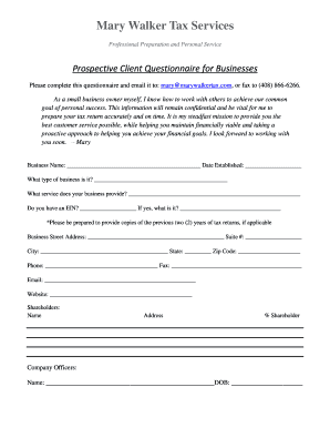Business Tax Preparation Questionnaire
