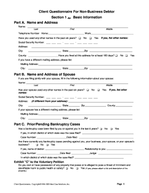 Client Questionnaire For Non-Business Debtor