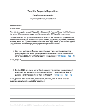 2014 Tangible Property Regulations Questionnaire