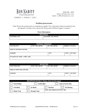 Wedding Photography Questionnaire and Agreement